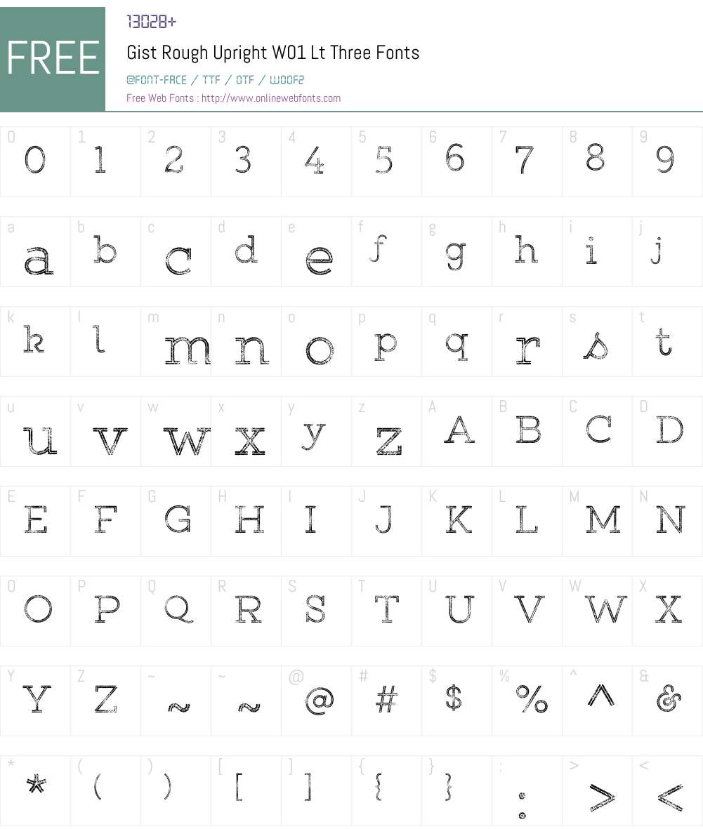 GistRoughUprightW-LtThree Font Screenshots