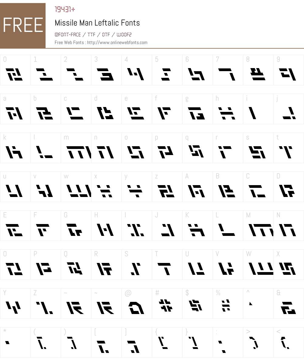 Missile Man Leftalic Font Screenshots