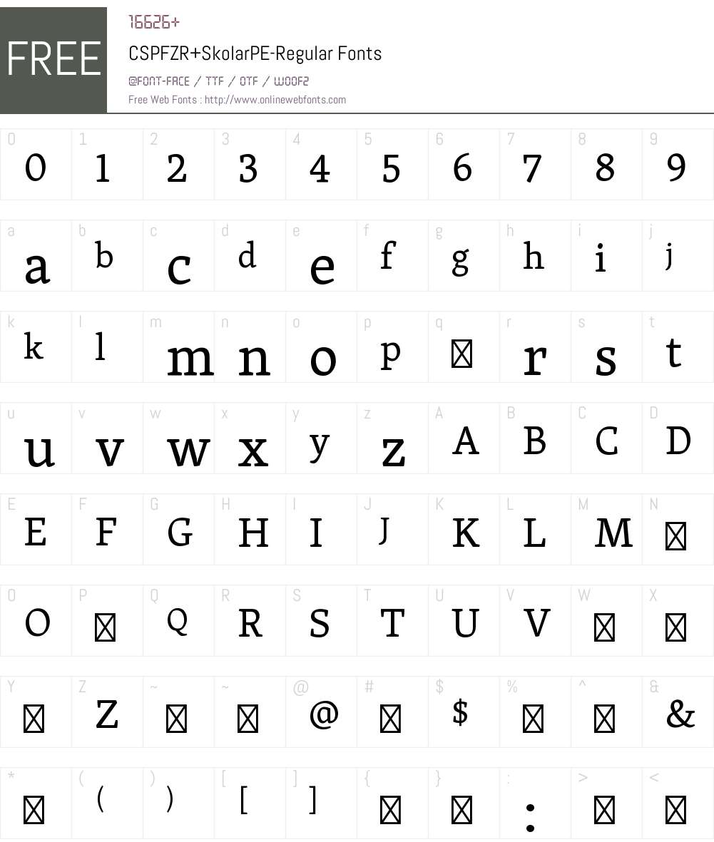 CSPFZR+SkolarPE-Regular Font Screenshots