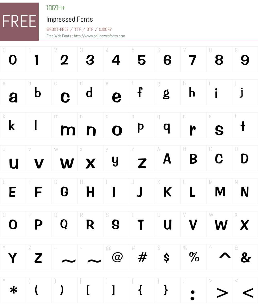Impressed Font Screenshots