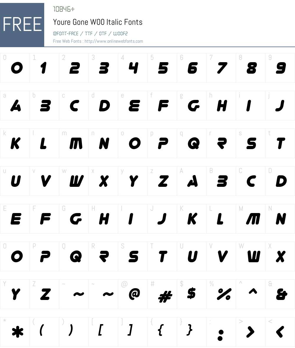 YoureGoneW00-Italic Font Screenshots