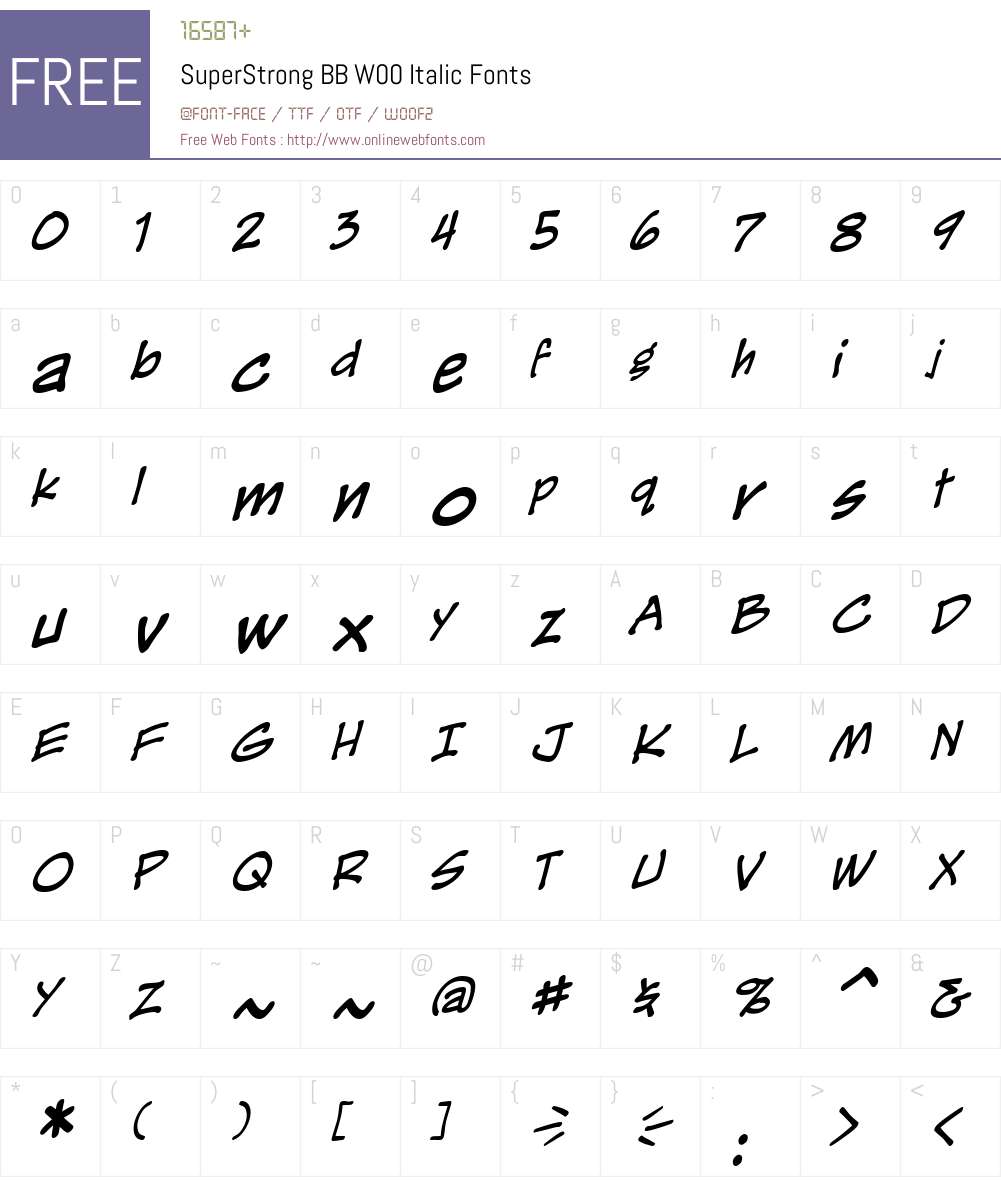 SuperStrongBBW00-Italic Font Screenshots