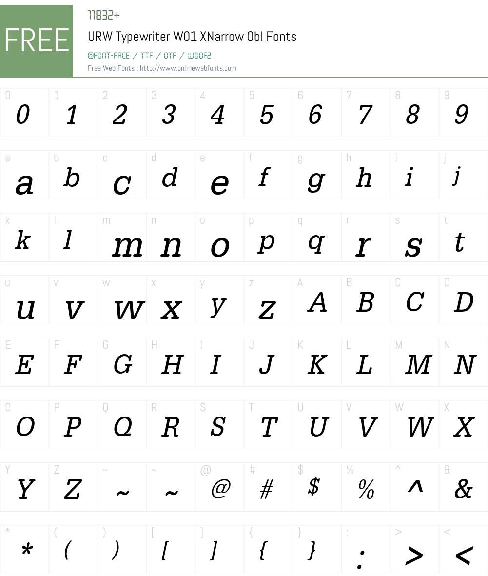 URWTypewriterW01-XNarrowObl Font Screenshots