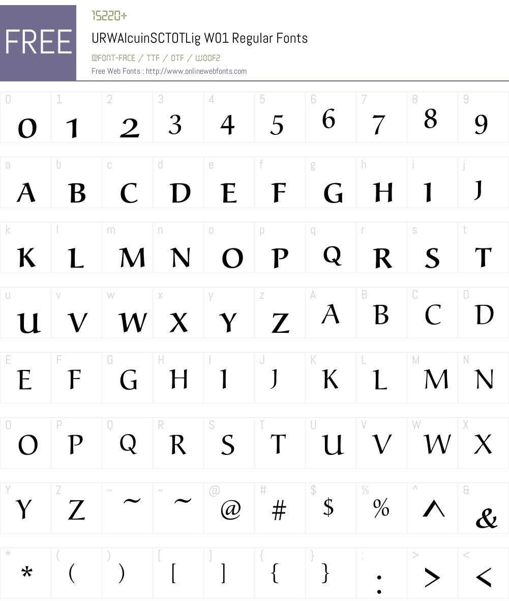 URWAlcuinSCTOTLigW01-Rg Font Screenshots