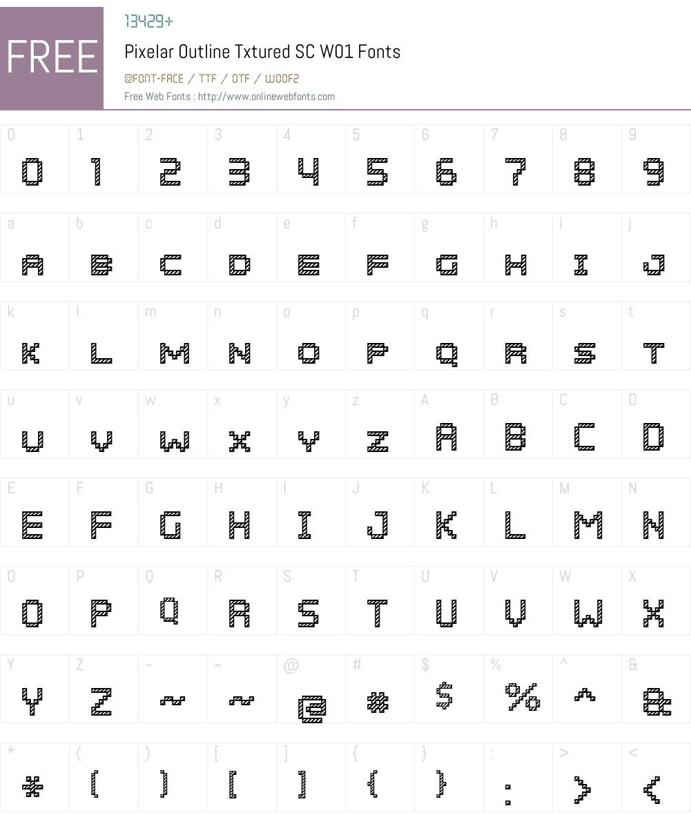 PixelarOutlineTxturedSCW Font Screenshots