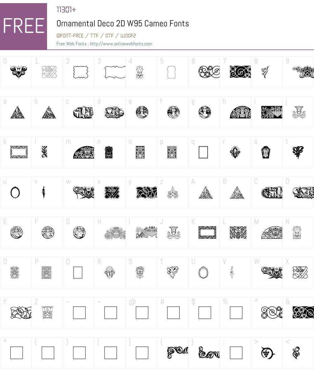 OrnamentalDeco2DW95-Cameo Font Screenshots