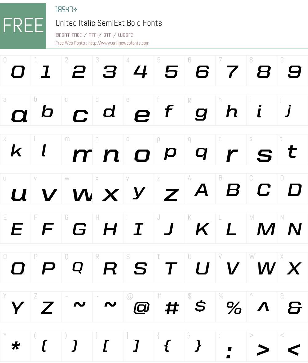 United Italic SemiExt Font Screenshots