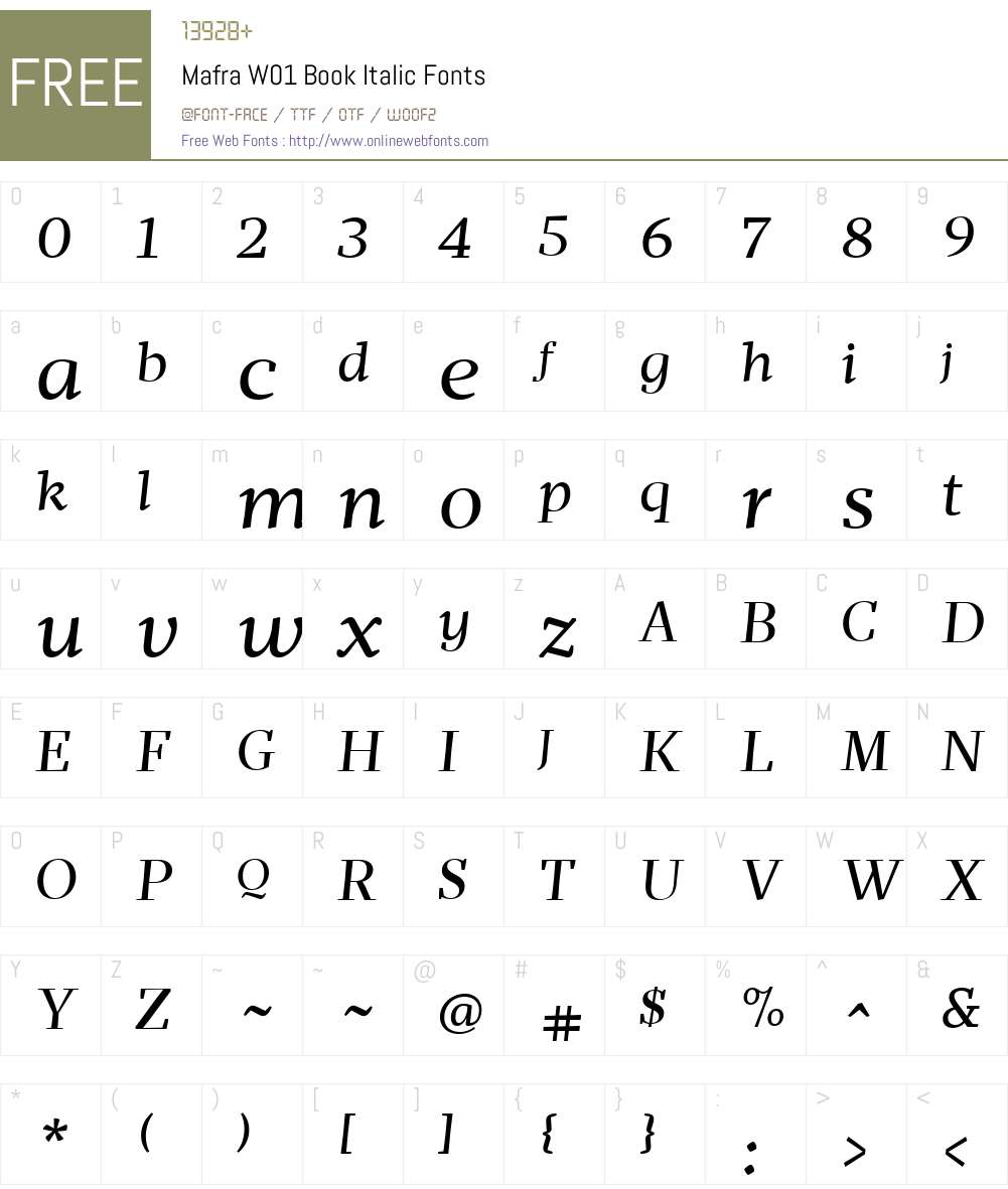 MafraW01-BookItalic Font Screenshots