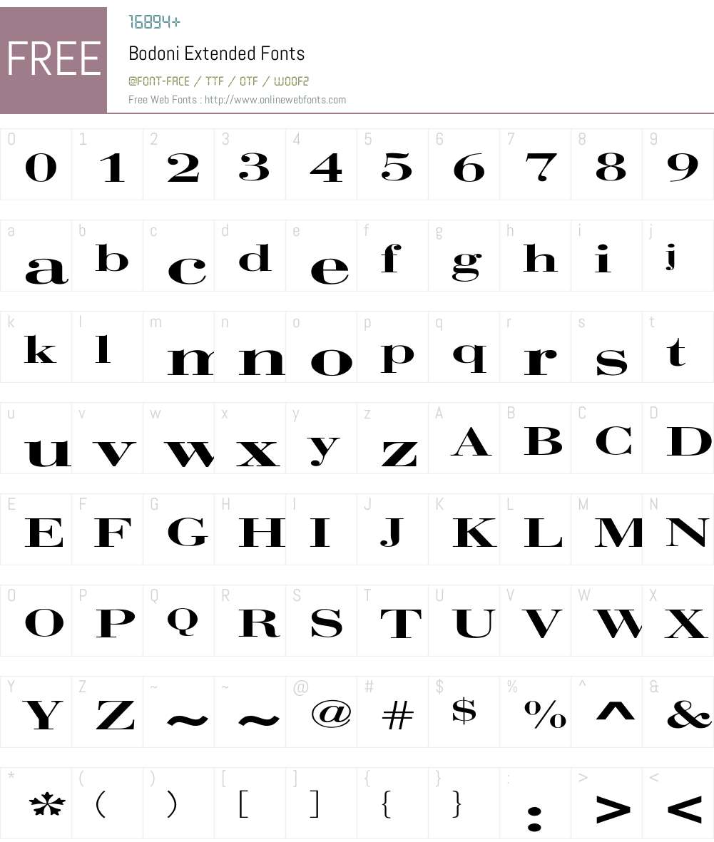 Bodoni Extended Font Screenshots