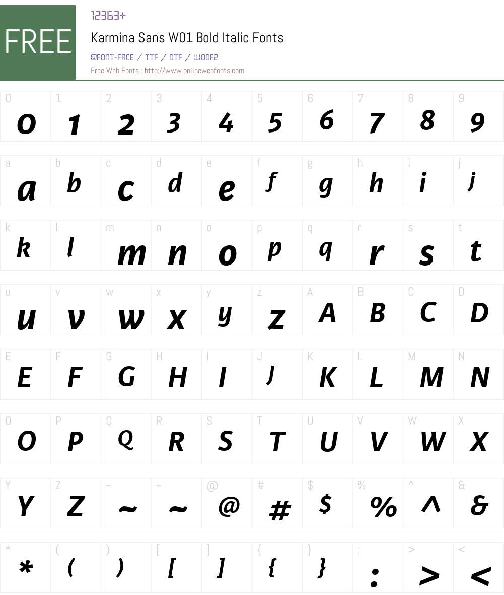KarminaSansW01-BoldItalic Font Screenshots