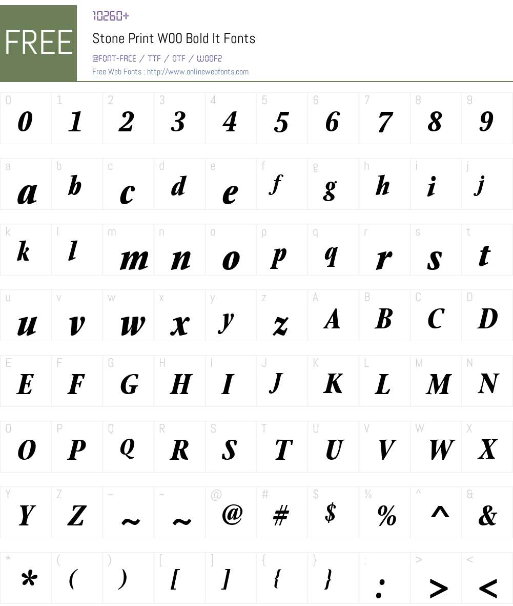 StonePrintW00-BoldIt Font Screenshots