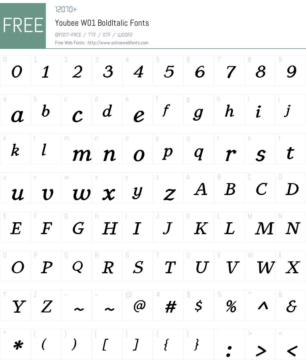 YoubeeW01-BoldItalic Font Screenshots