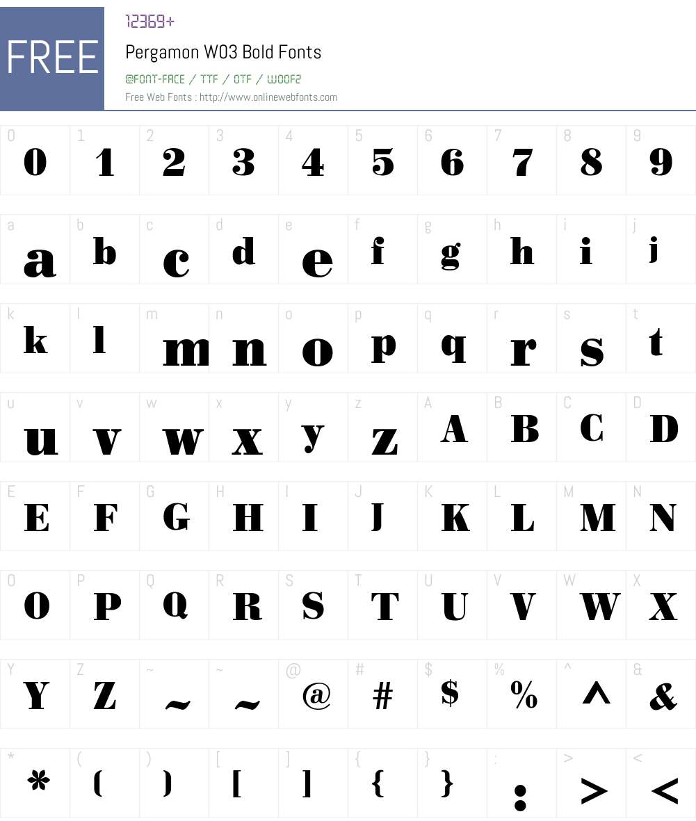 Pergamon Font Screenshots
