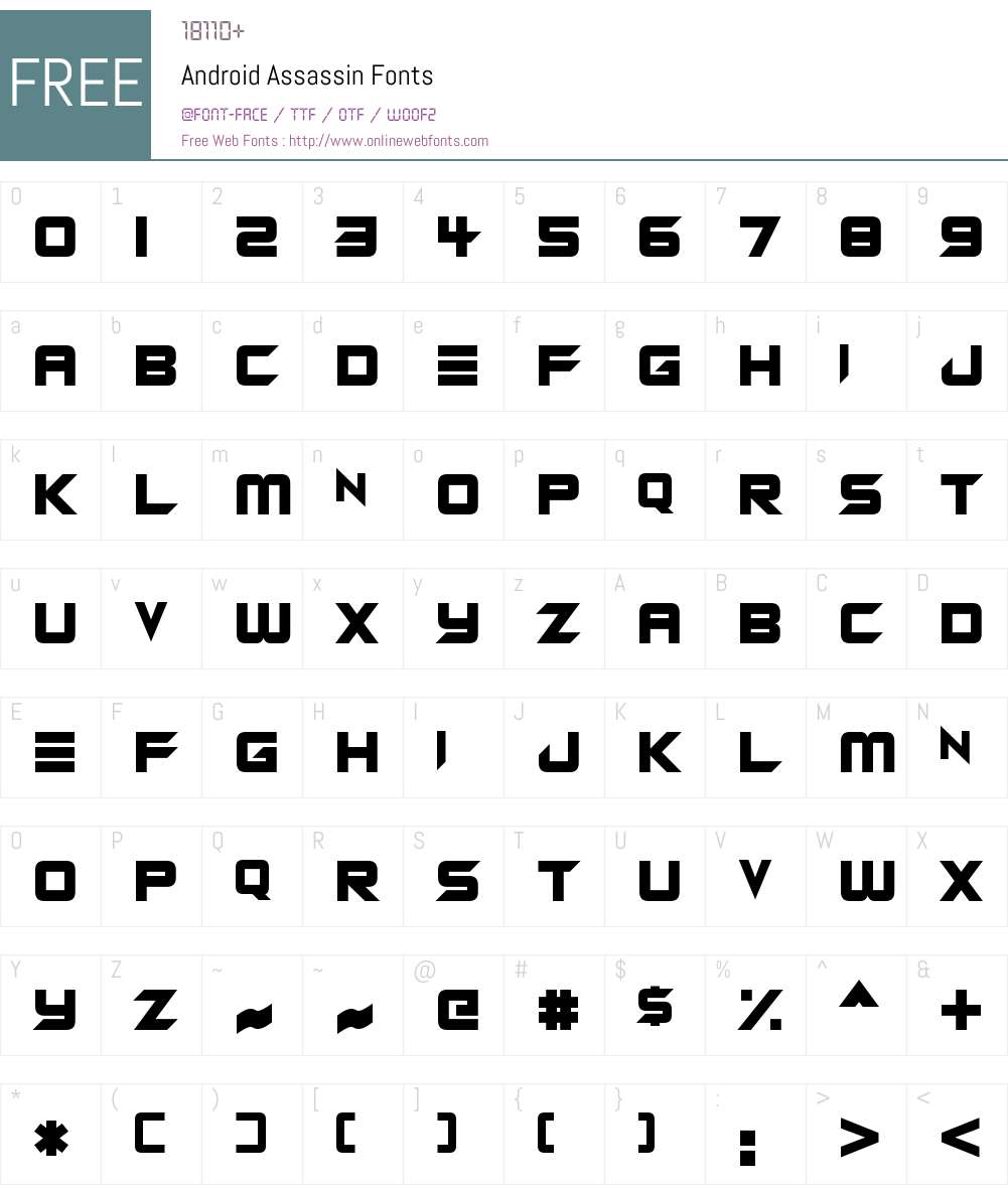Android Assassin Font Screenshots