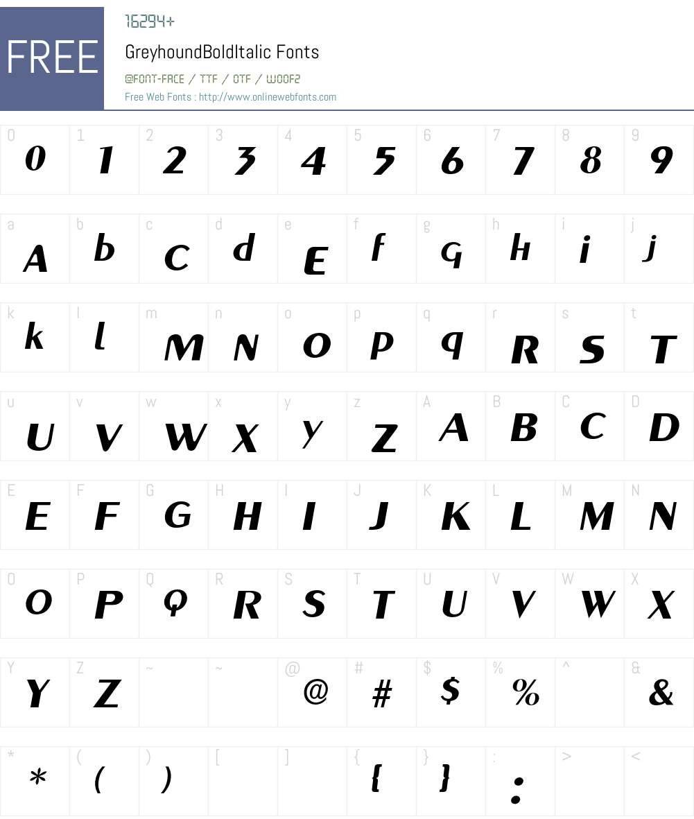 GreyhoundBoldItalic Font Screenshots