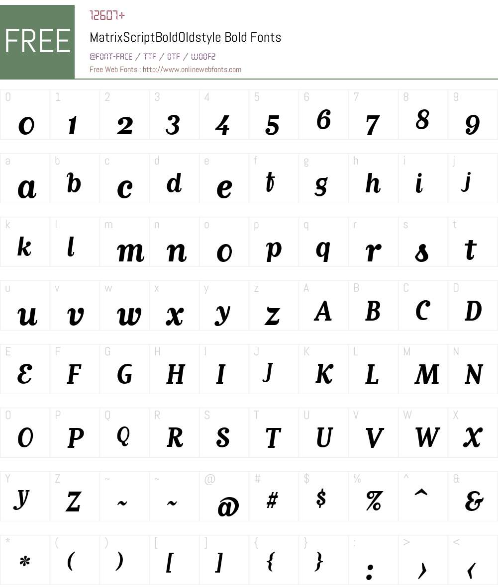 MatrixScriptBoldOldstyle Font Screenshots