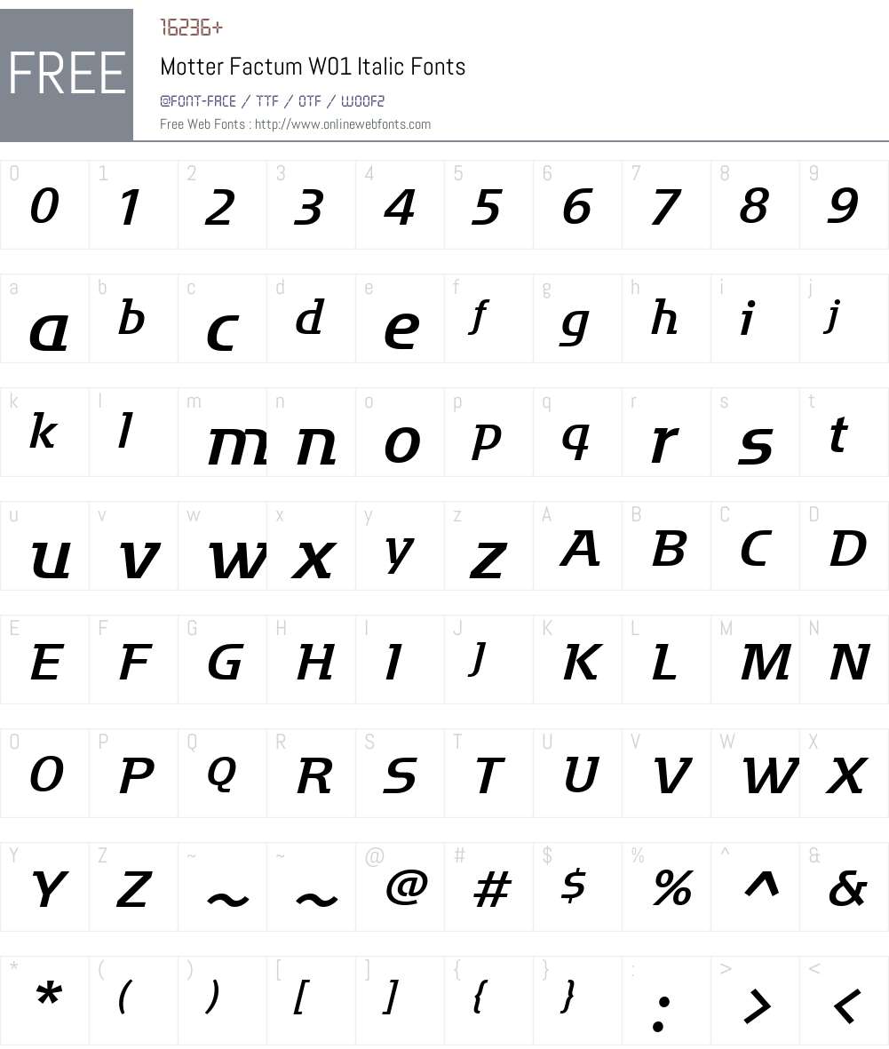MotterFactumW01-Italic Font Screenshots