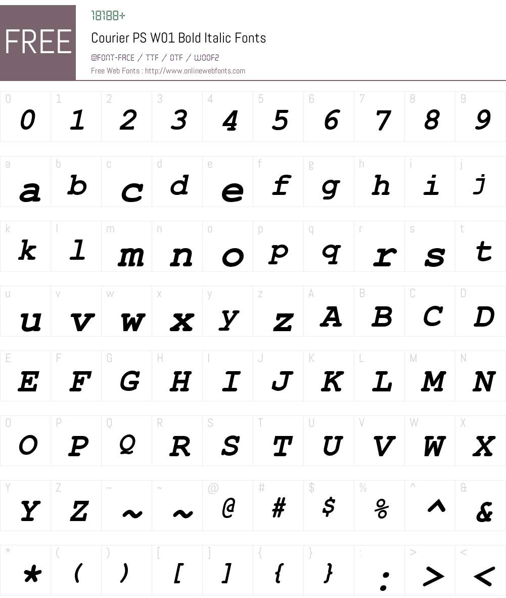 CourierPSW01-BoldItalic Font Screenshots