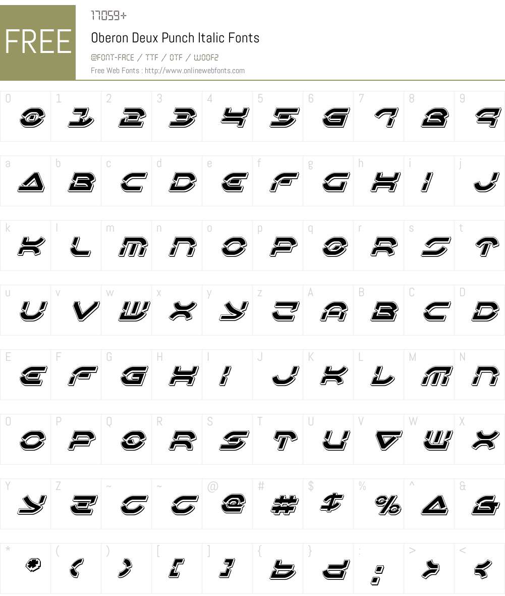Oberon Deux Punch Italic Font Screenshots