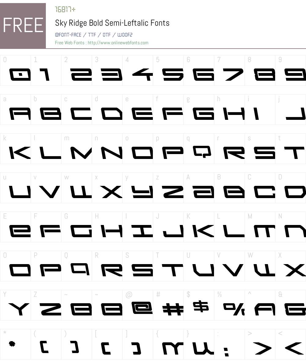 Sky Ridge Bold Semi-Leftalic Font Screenshots
