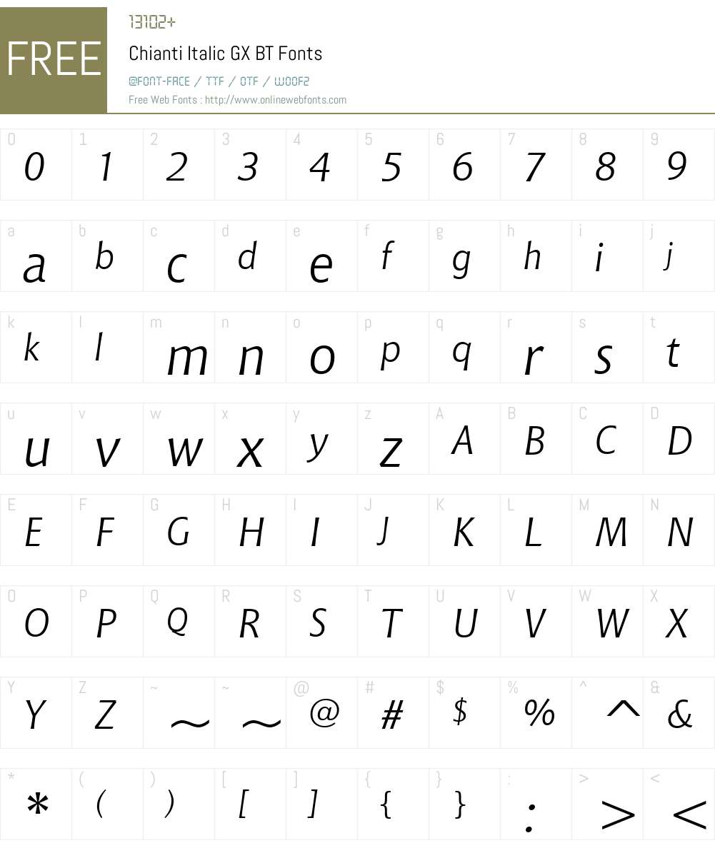 Chianti GX BT Font Screenshots
