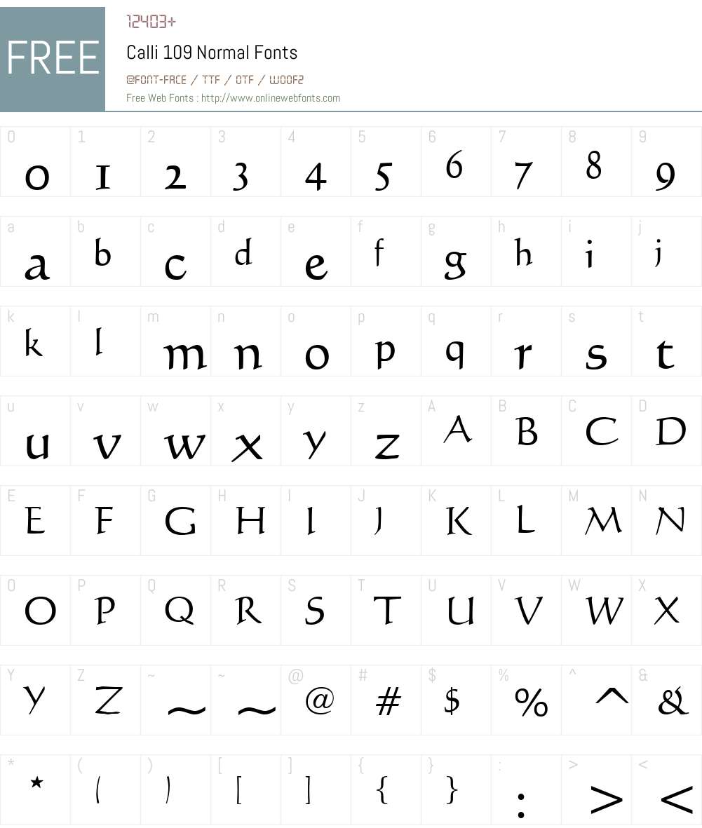 Calli 109 Font Screenshots