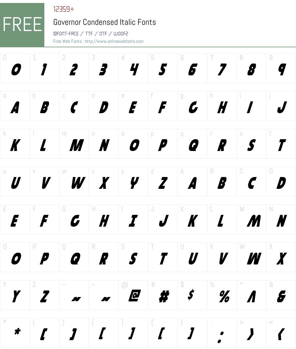 Governor Condensed Italic Font Screenshots