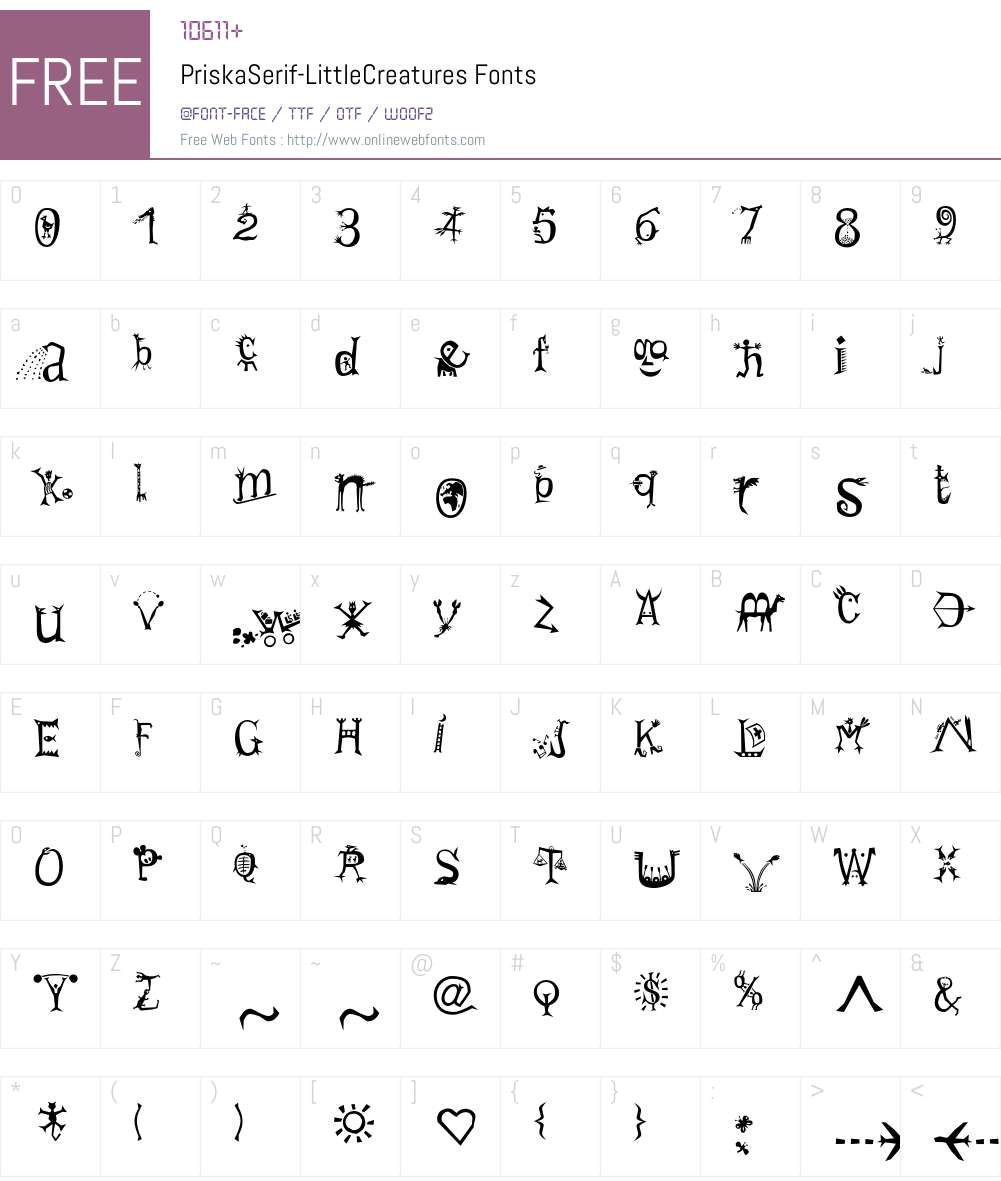 PriskaSerif-LittleCreatures Font Screenshots