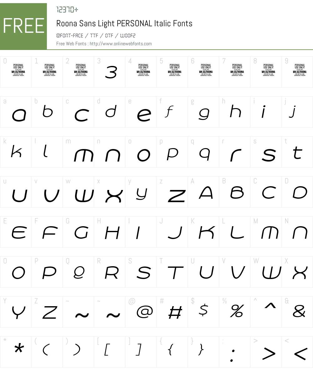 Roona Sans Light PERSONAL Font Screenshots