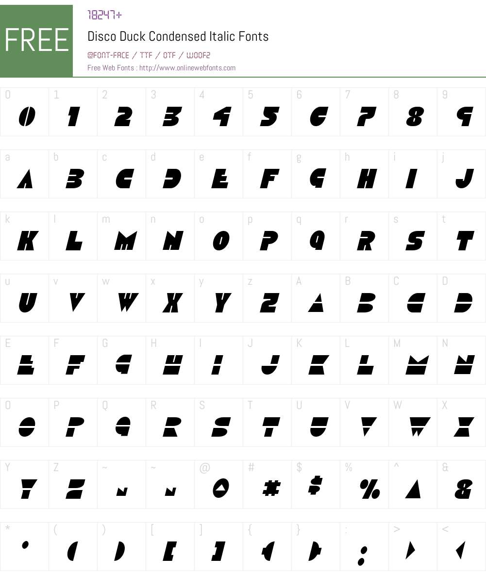 Disco Duck Condensed Italic Font Screenshots