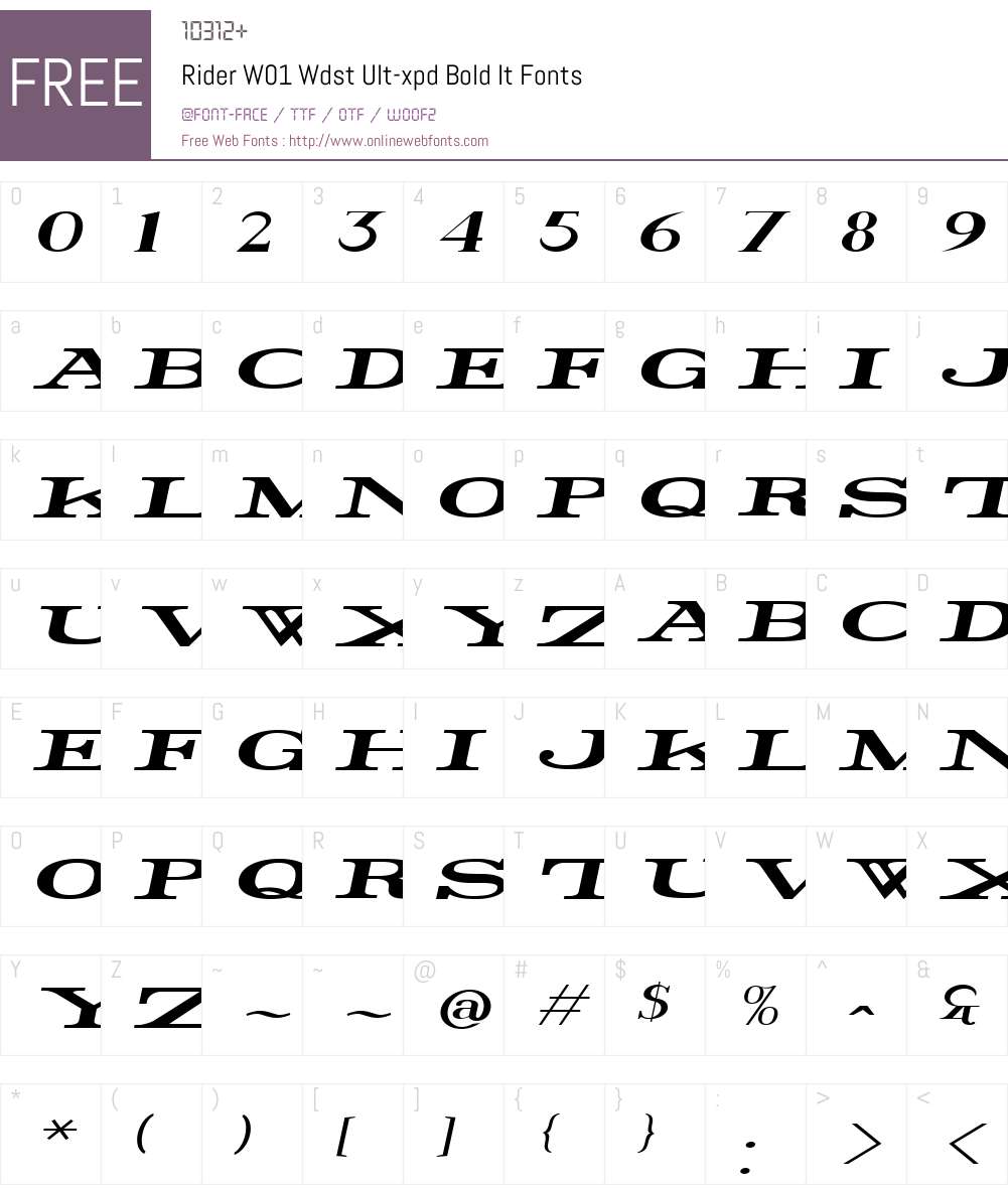RiderW01-WdstUlt-xpdBoldIt Font Screenshots