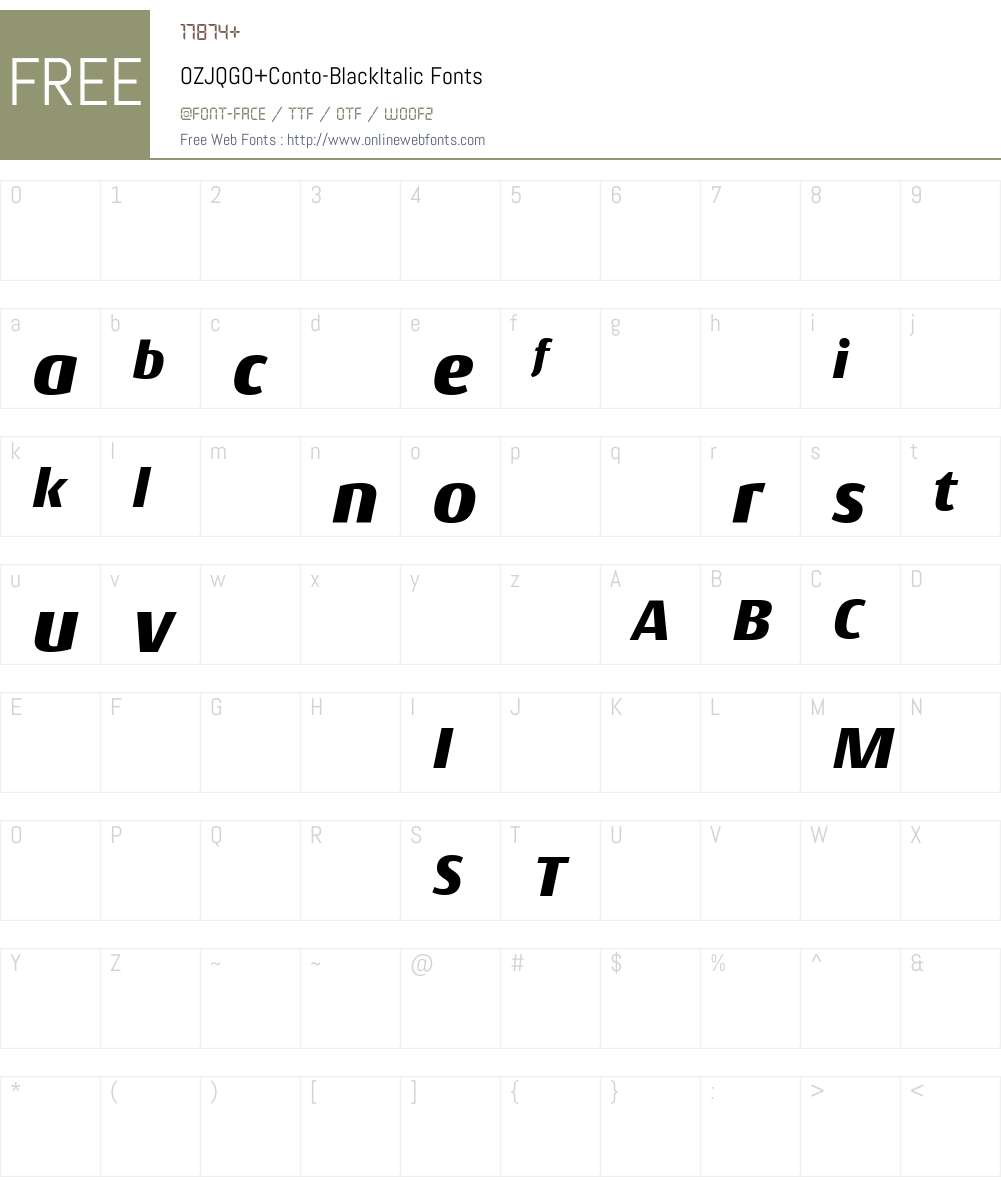 OZJQGO+Conto-BlackItalic Font Screenshots