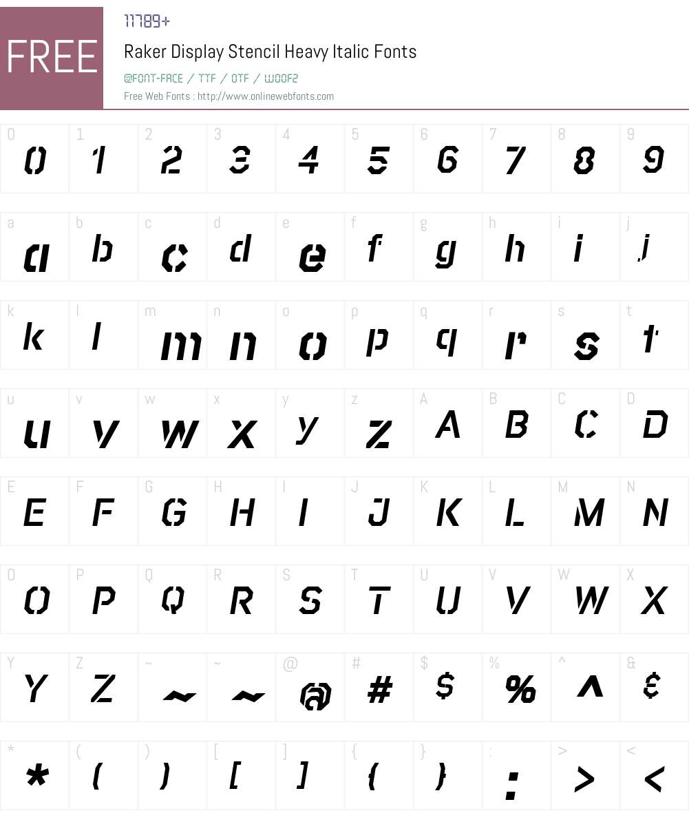 RakerDisplayStencil-HeavyItalic Font Screenshots