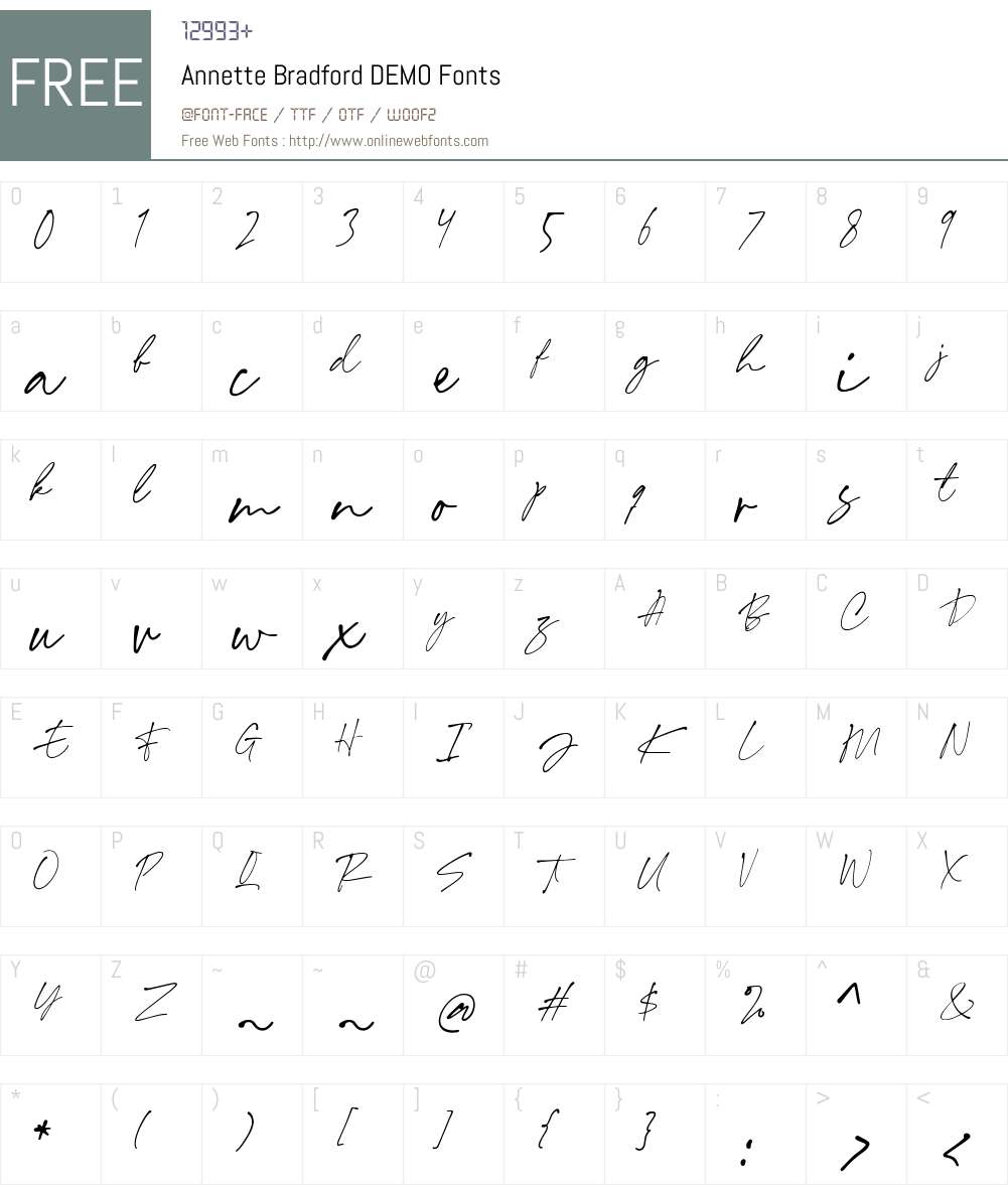Annette Bradford DEMO Font Screenshots