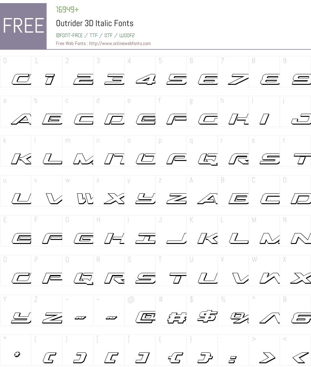Outrider 3D Italic Font Screenshots