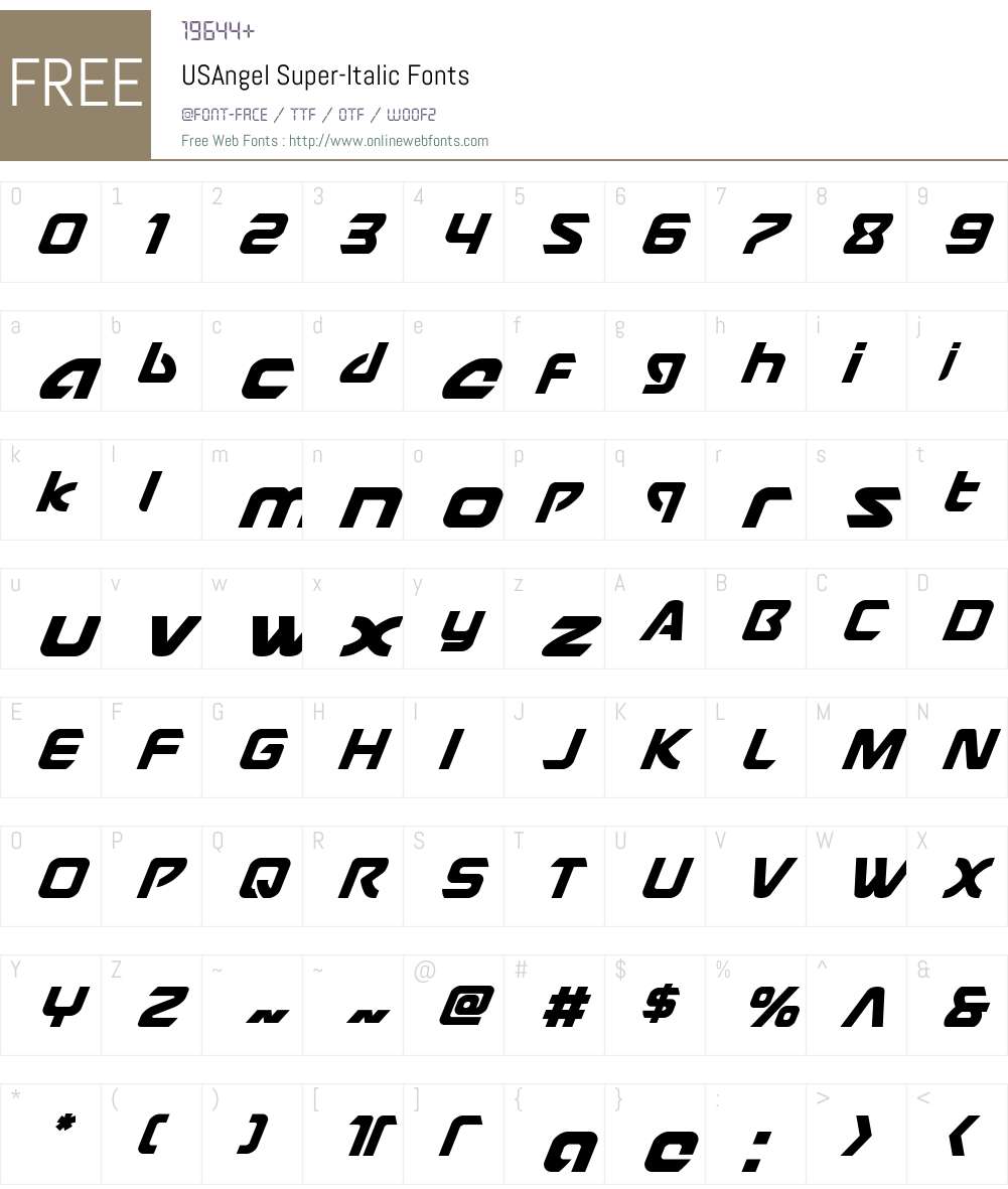 USAngel Super-Italic Font Screenshots