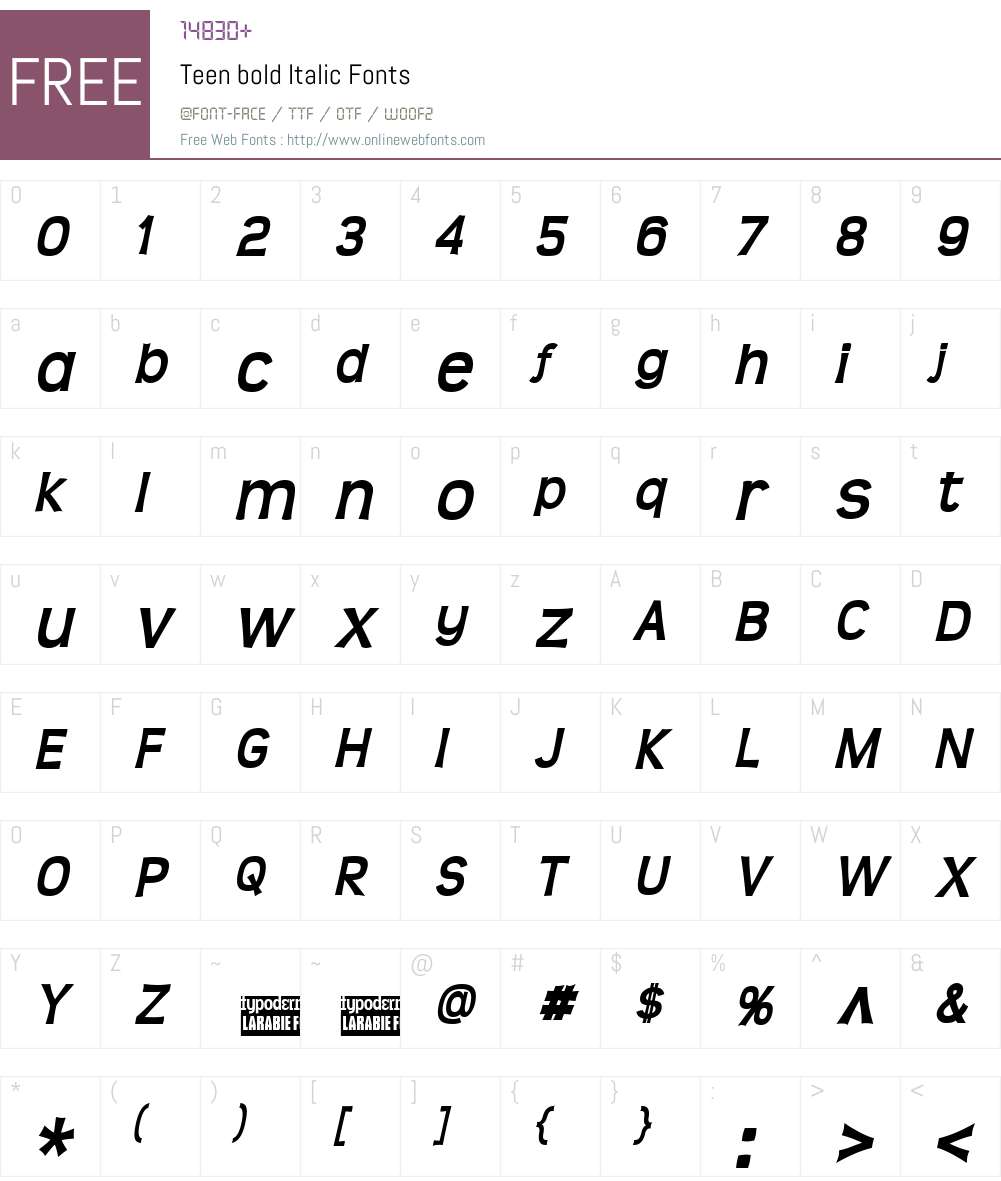 Teen Font Screenshots