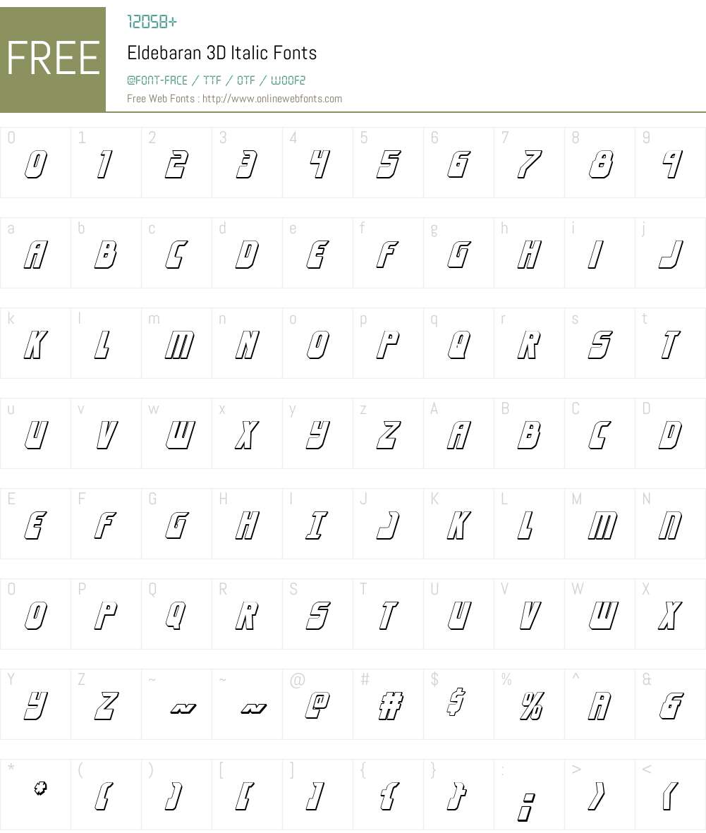 Eldebaran 3D Italic Font Screenshots