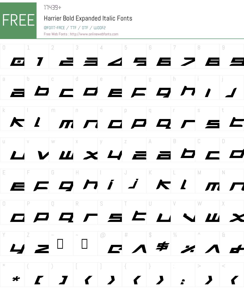 Harrier Bold Expanded Italic Font Screenshots