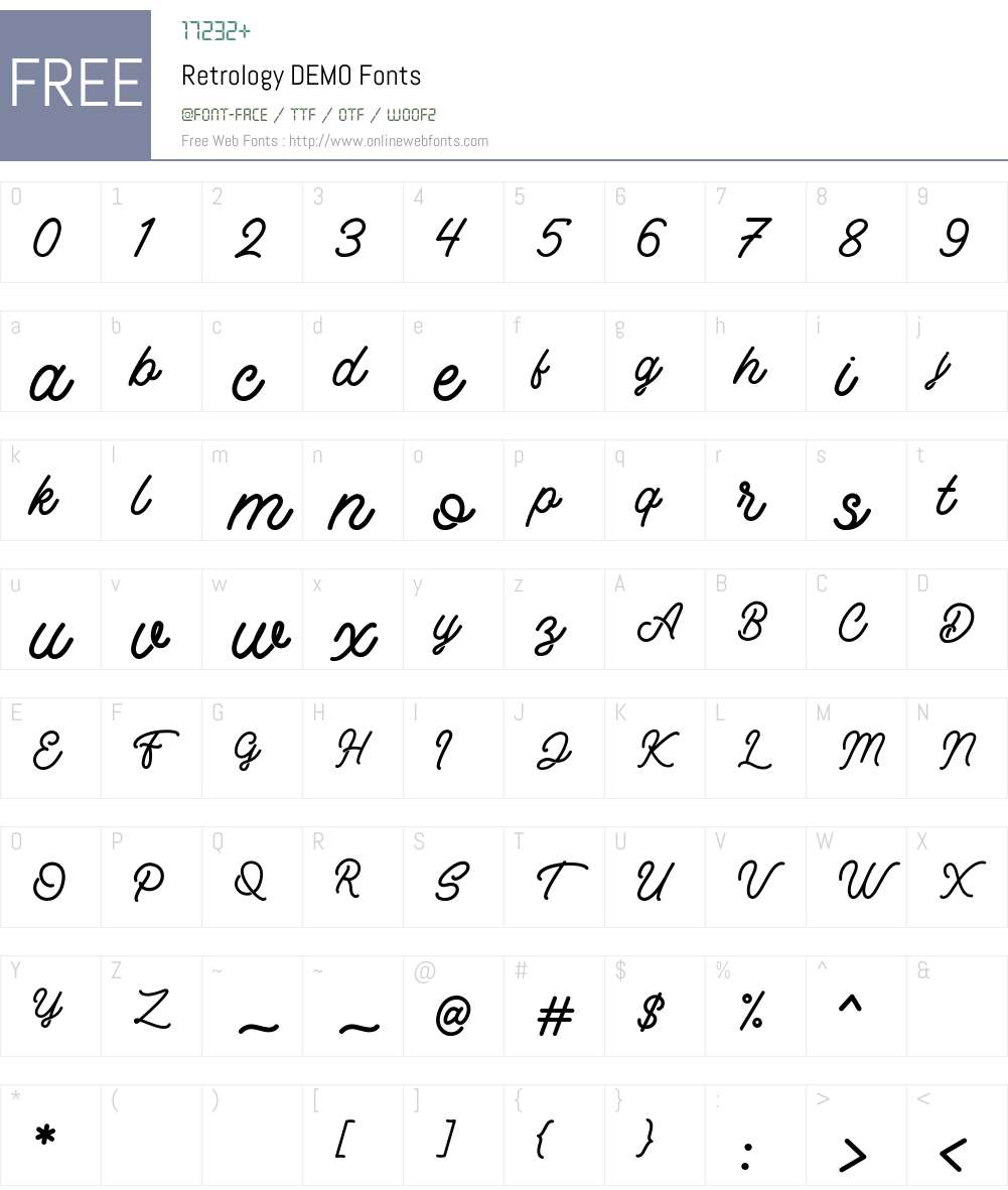 Retrology DEMO Font Screenshots