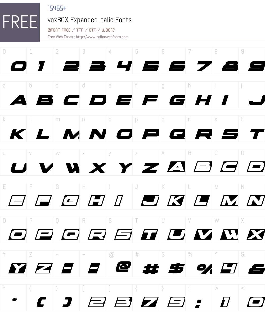 voxBOX Expanded Italic Font Screenshots