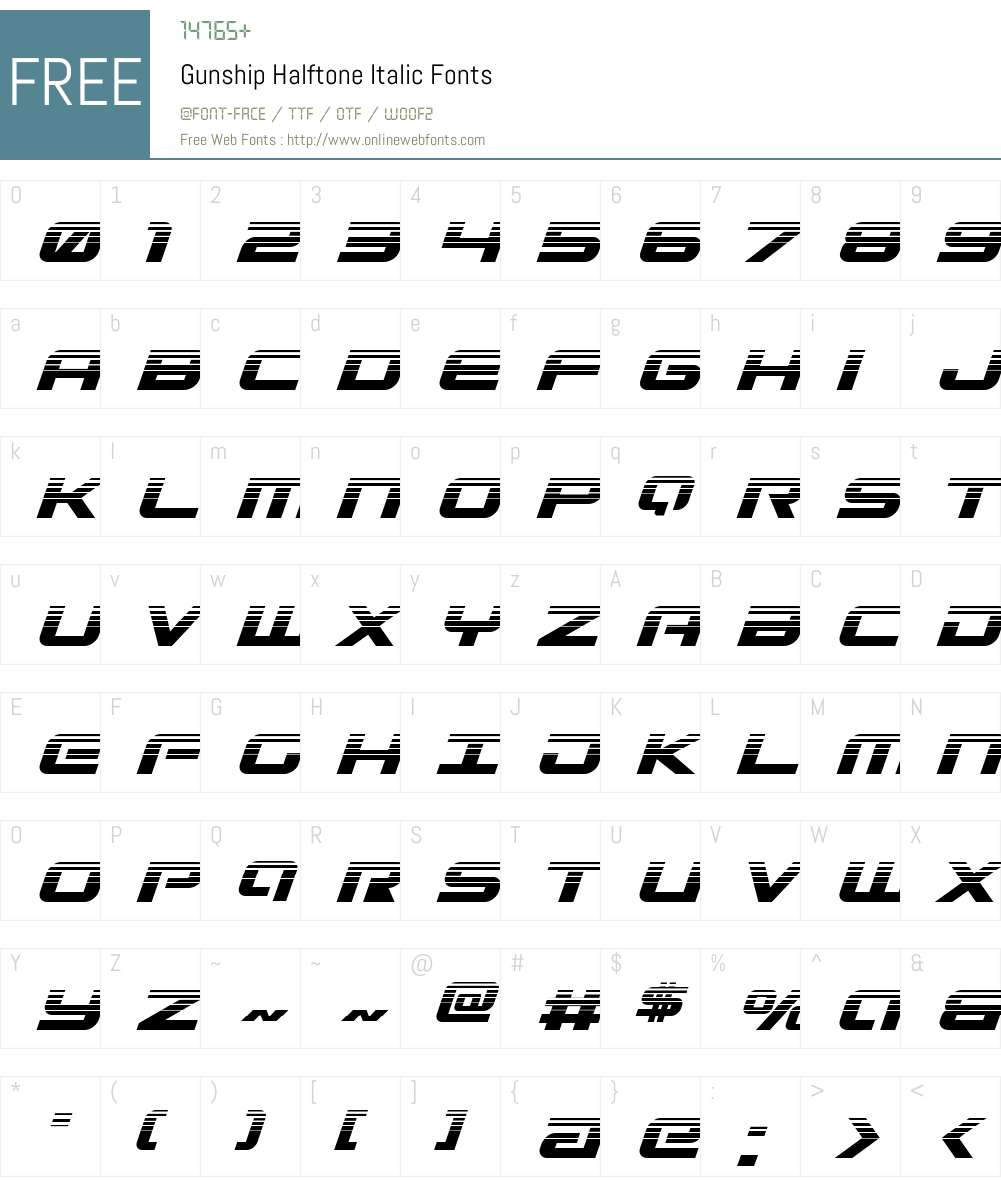 Gunship Halftone Italic Font Screenshots