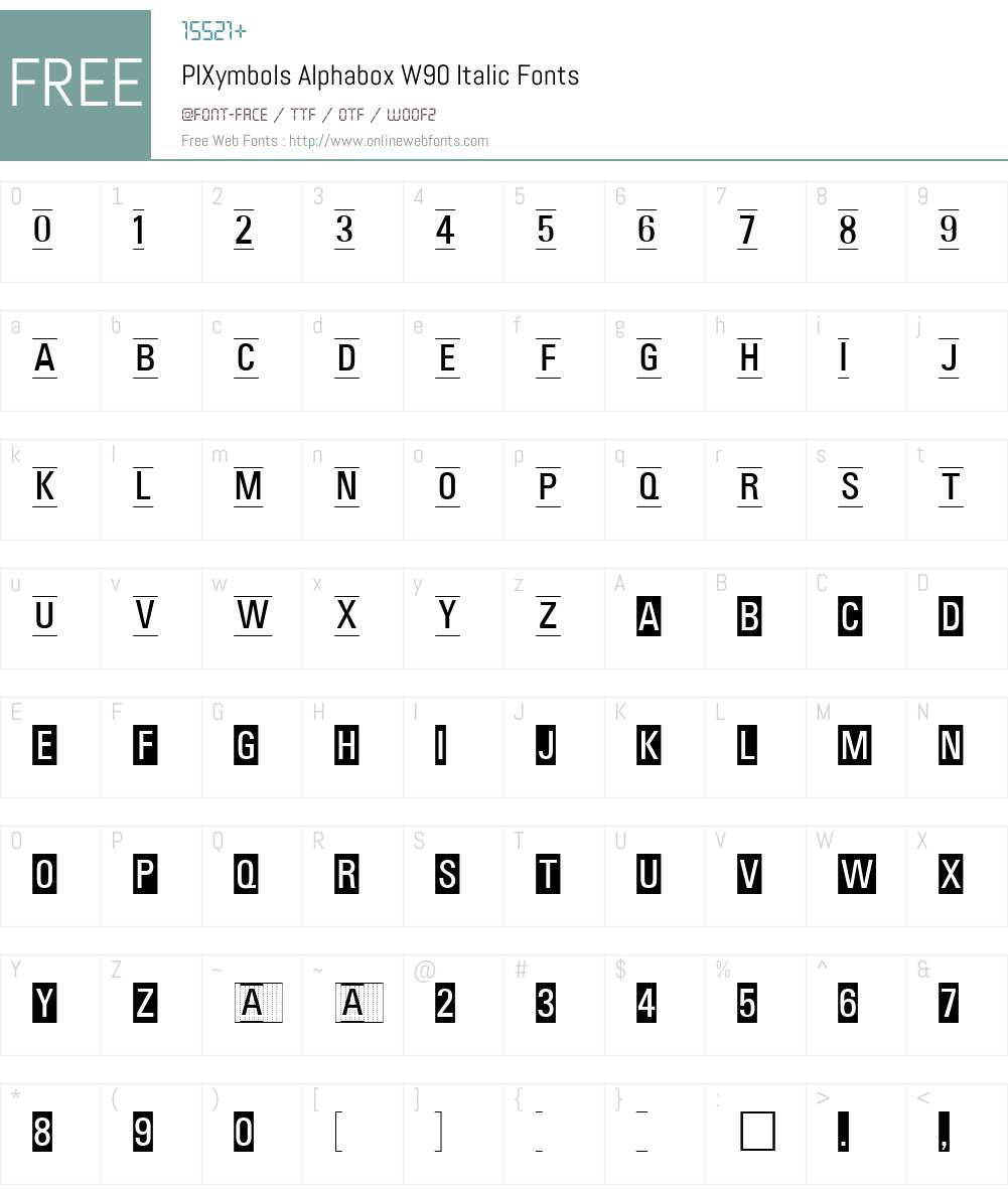 PIXymbolsAlphaboxW90-Italic Font Screenshots
