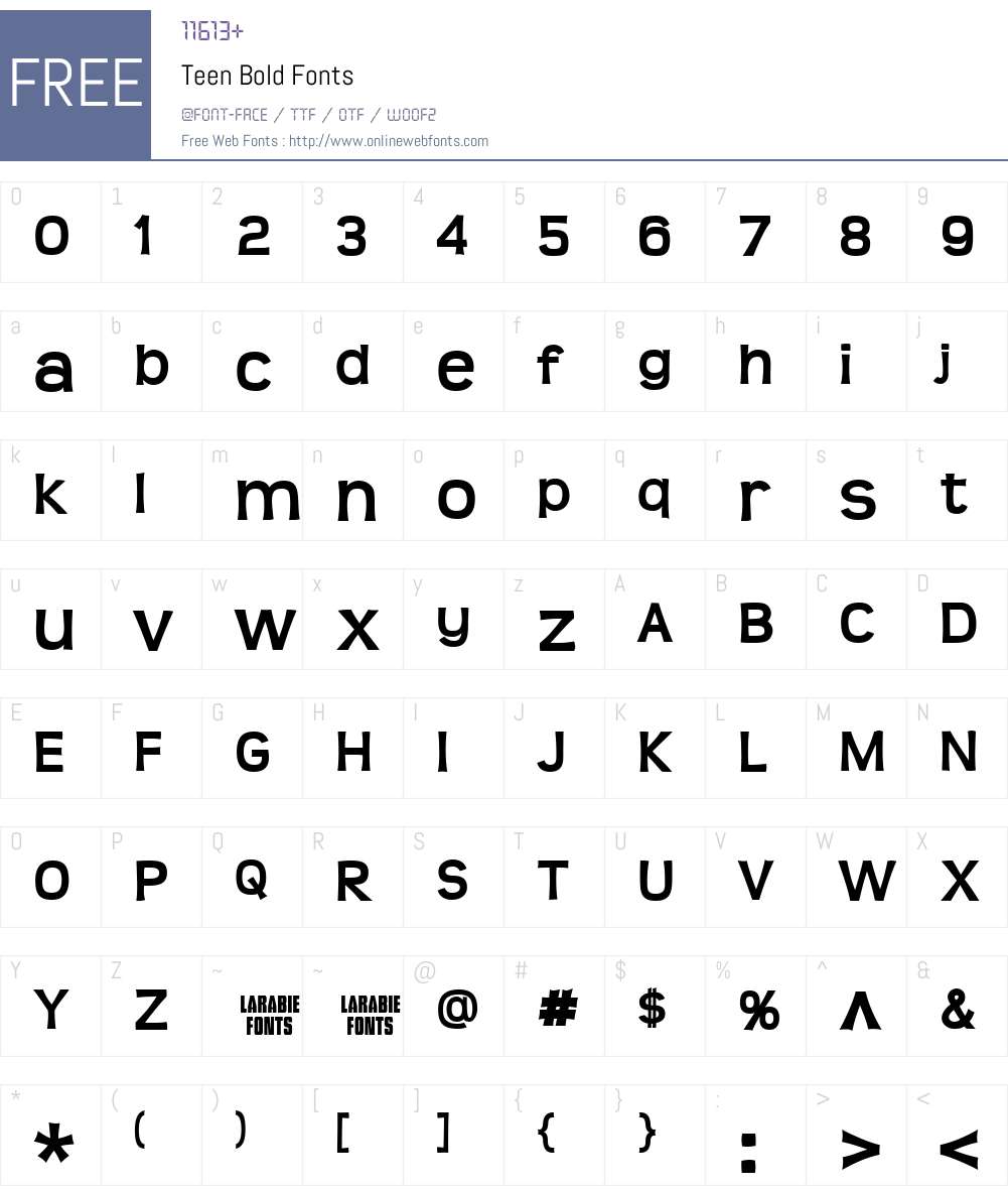 Teen Font Screenshots