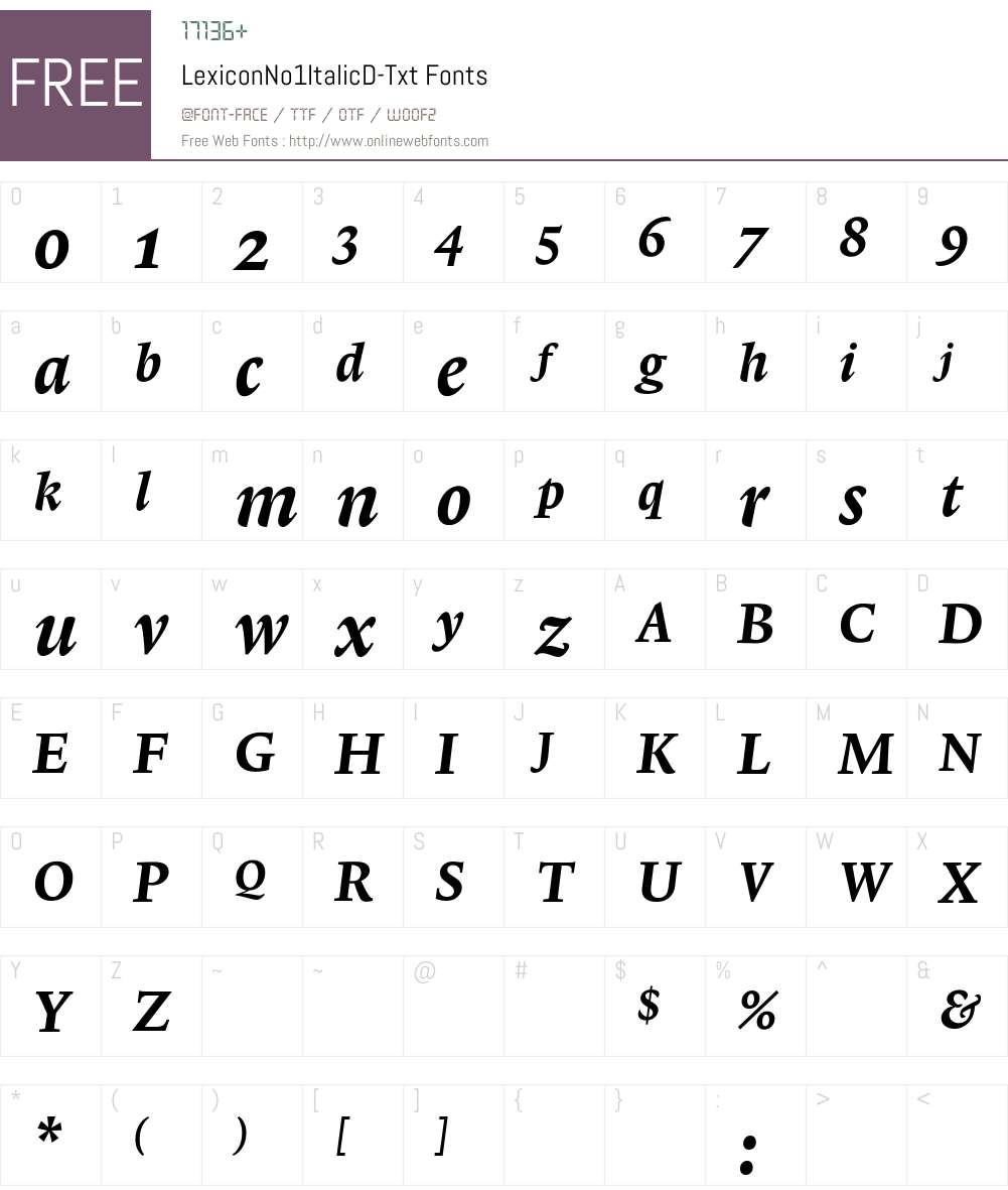 LexiconNo1ItalicD Font Screenshots