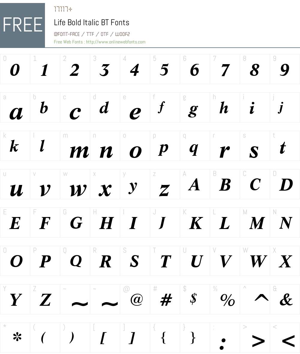 Life BT Font Screenshots