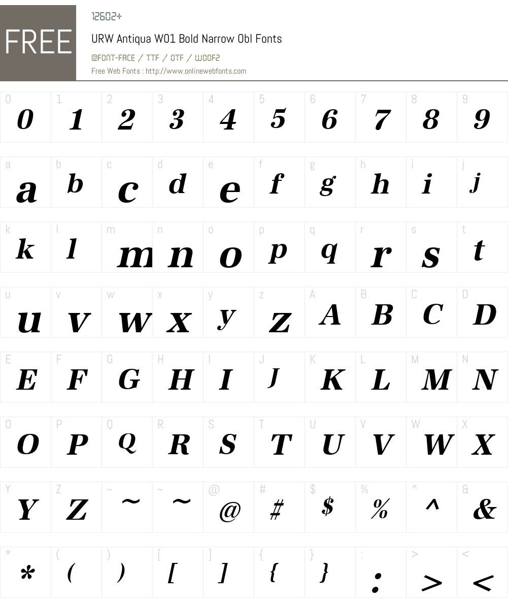 URWAntiquaW01-BoldNarrowObl Font Screenshots