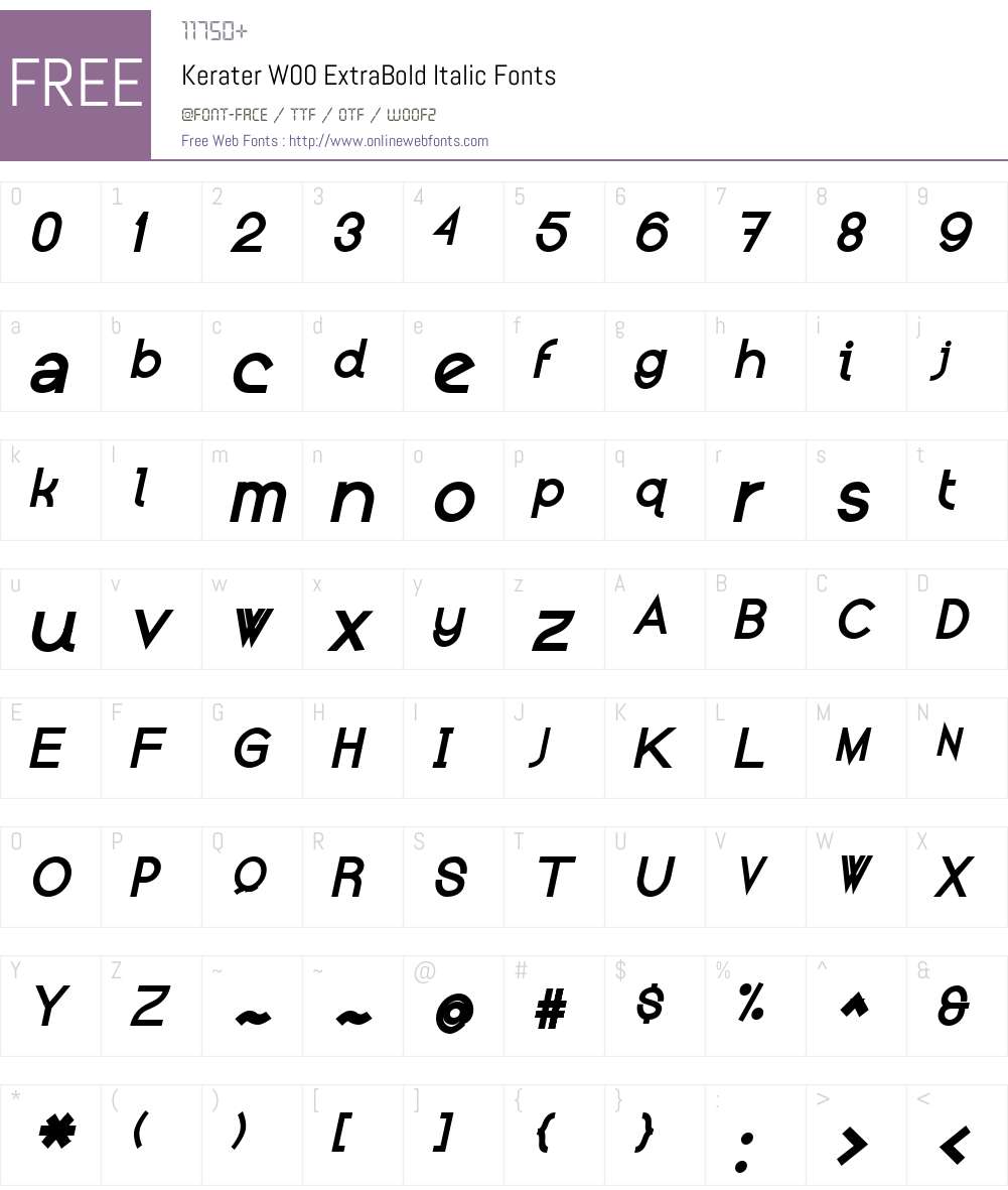 KeraterW00-ExtraBoldItalic Font Screenshots