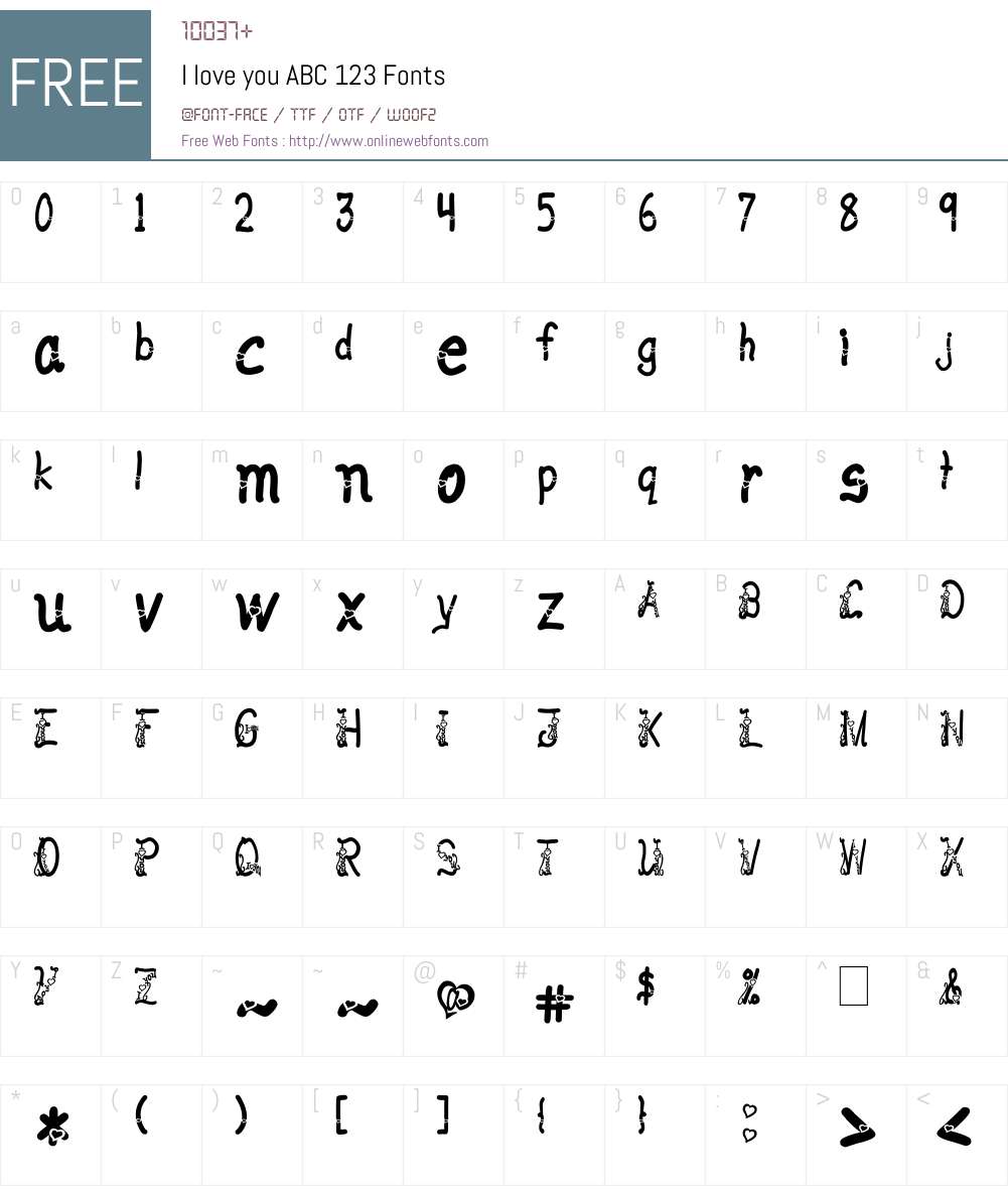 I love you ABC 123 Font Screenshots
