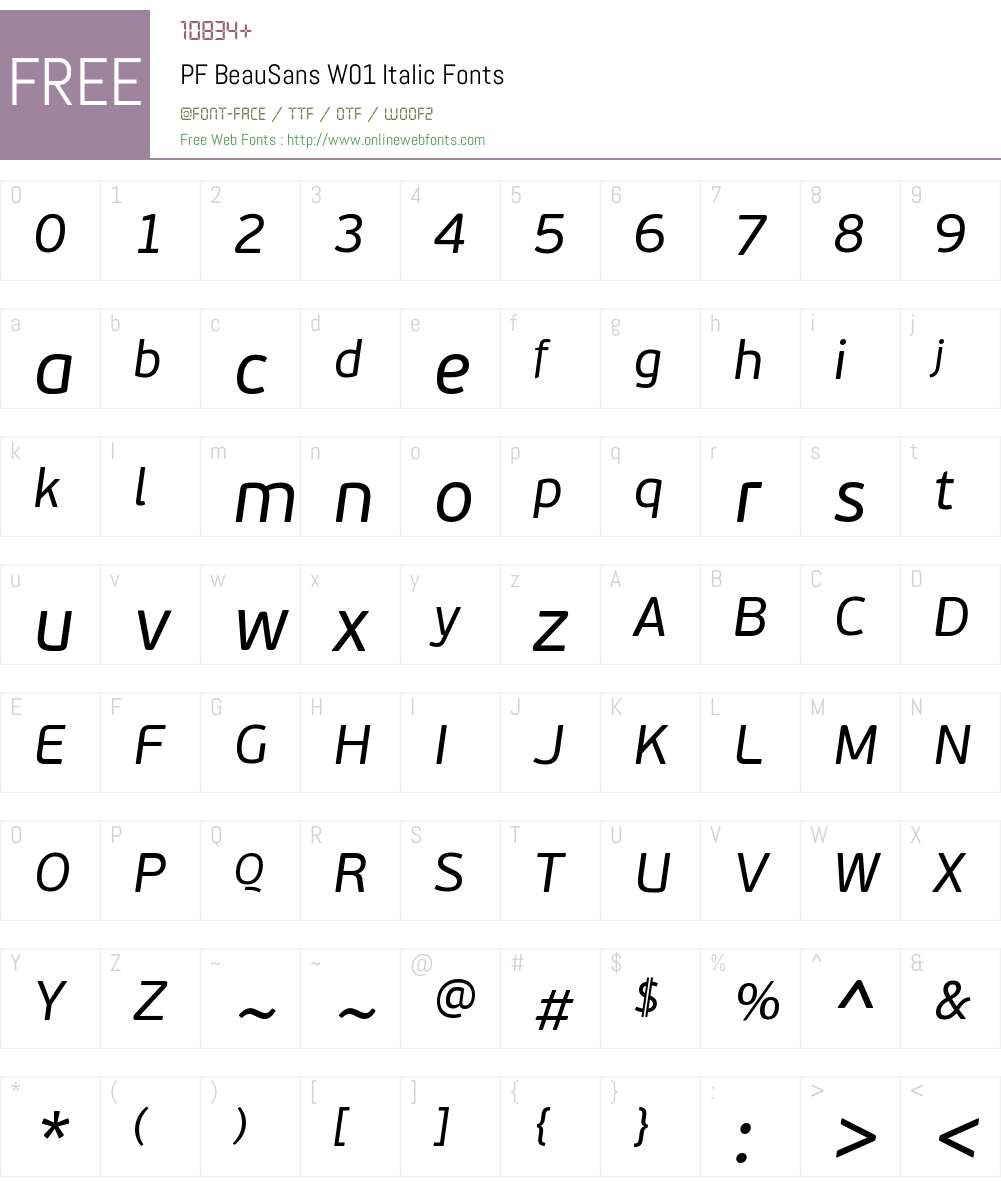 PFBeauSansW01-Italic Font Screenshots